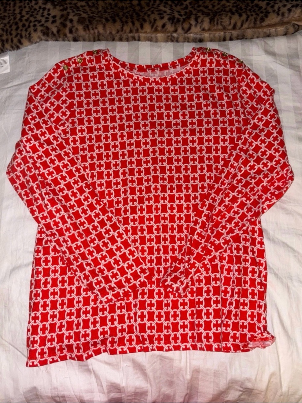 Charter Club Red & White Geometric Long-Sleeve Top